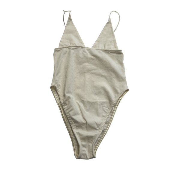 Are You Am I Triangle Bodysuit in Cream - Picture 1 of 3